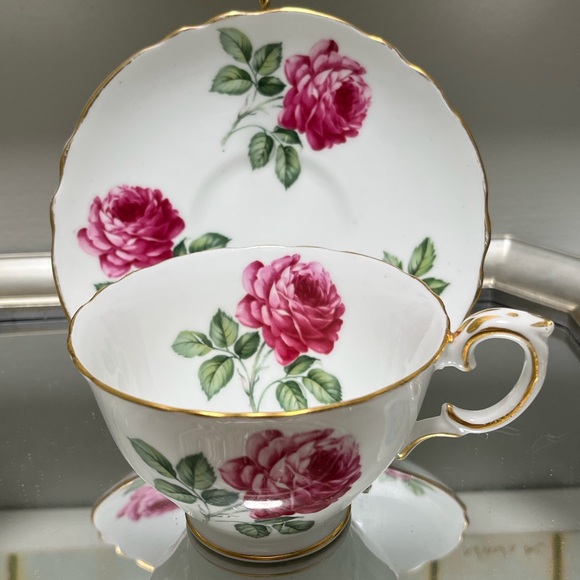 Crown Staffordshire Pink Flower Fine Bone China England Teacup and Saucer - Picture 2 of 10